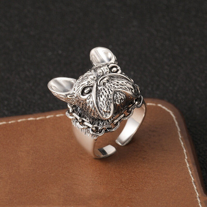 French Bulldog Ring Silver Tone Punk Mens Womens Stainless Steel Jewelry Size 8