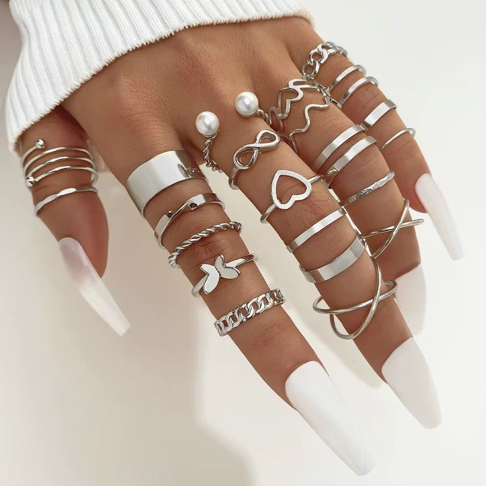 Set of 22 Silver Tone Knuckle Rings for Women Boho Stackable Butterfly Heart