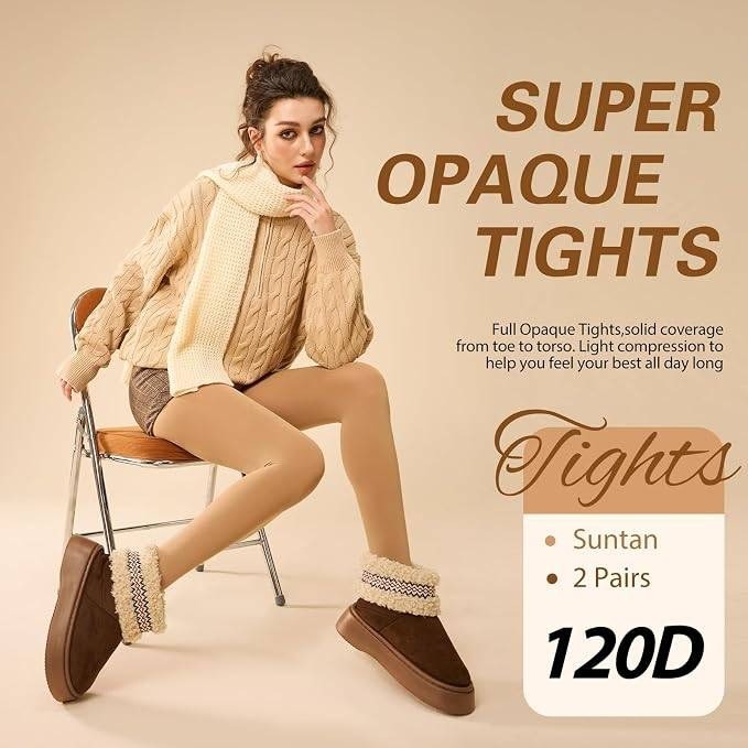 MANZI Women's XL 2 Pairs Super Opaque Tights 120 Denier Control Top