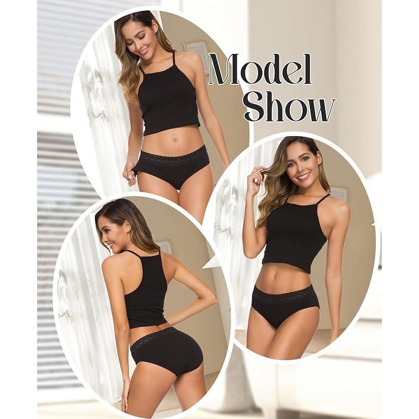 Set of 5 MSRP $26 AYMEFF Women's L Black Cotton Bikini Brief Underwear