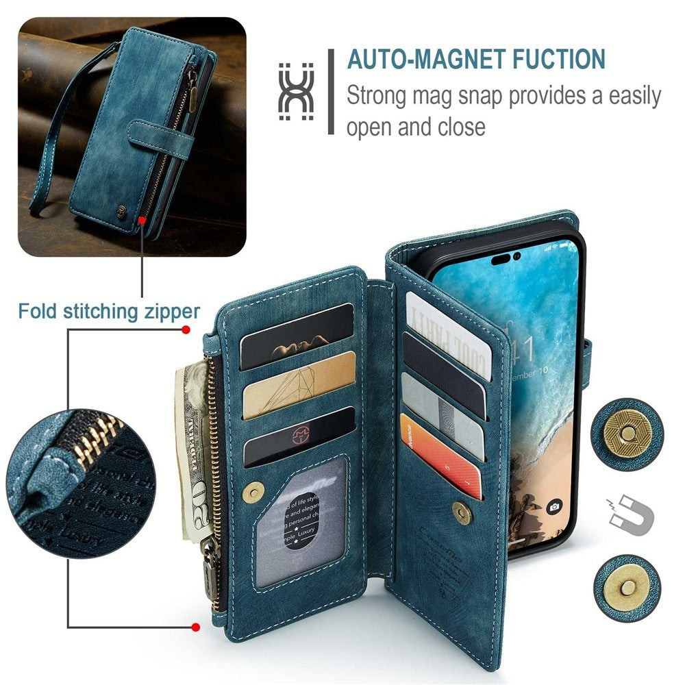 CaseMe C30 For iPhone 14 ProMax Detachable Zipper PU Leather Wallet Case