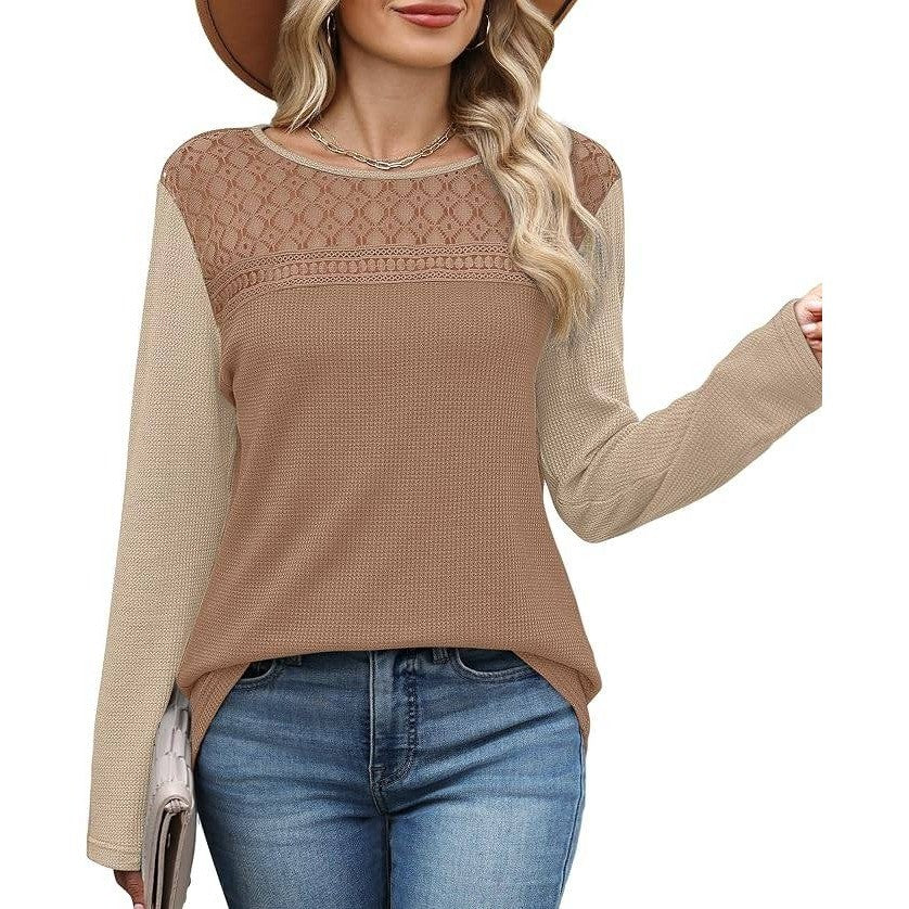 WIHOLL Women's XXL Lace Long Sleeve Shirt Loose Fit Top Casual Lightweight