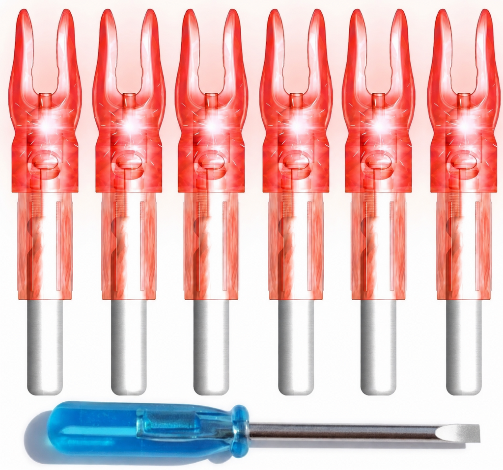 Pack of 6 LED Lighted Nocks for Arrows 0.244"/6.20mm w/ Screwdriver