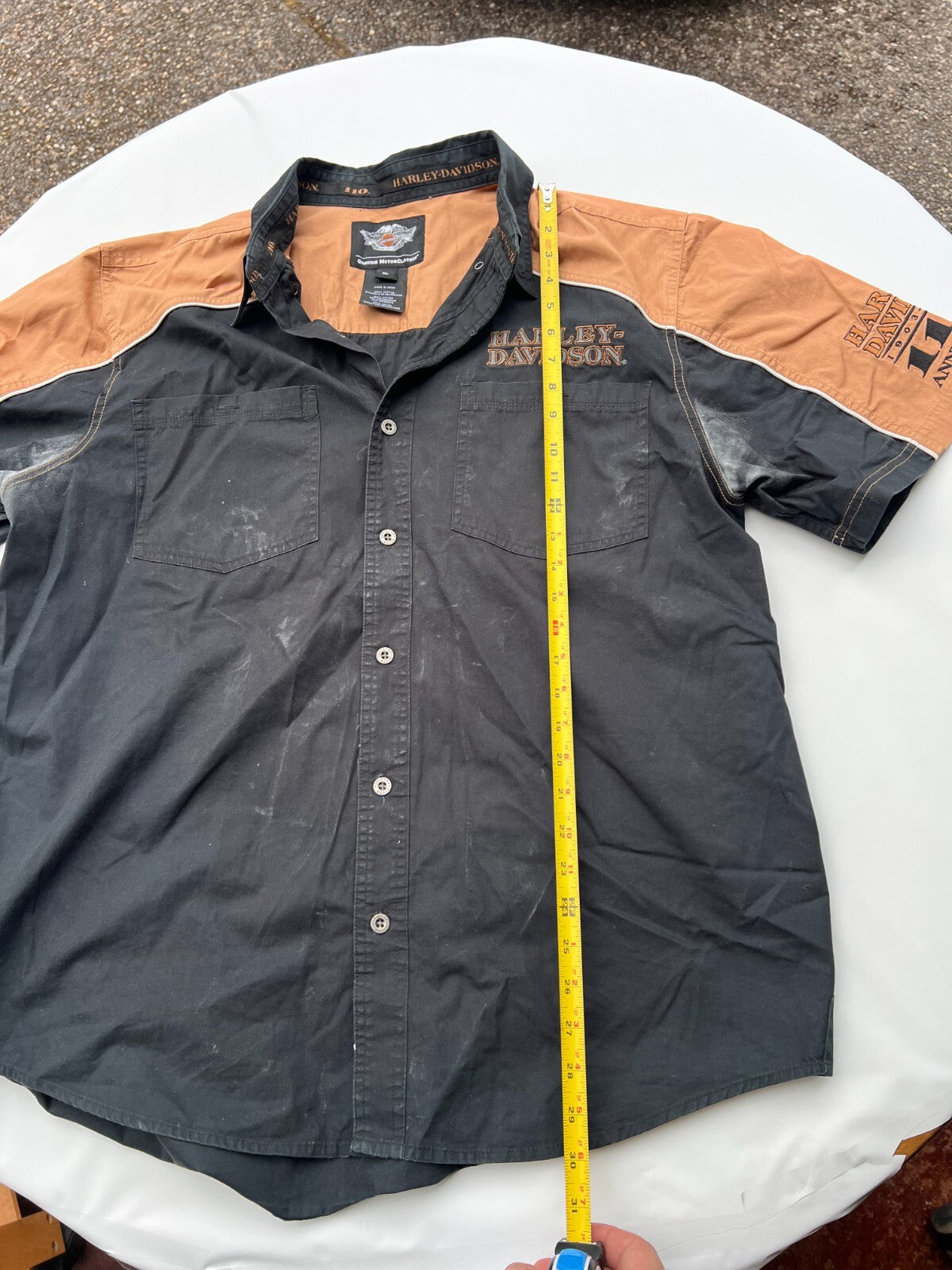 Harley-Davidson 110th Anniversary Dealer Shirt XL Black Orange 1903-2013 Short