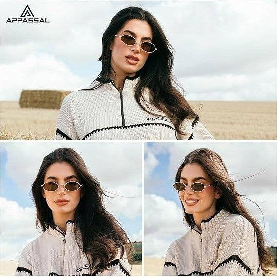 Appassal AP3721 Gold Tone Retro Oval Cat Eye Sunglasses for Women Y2k Trendy Na