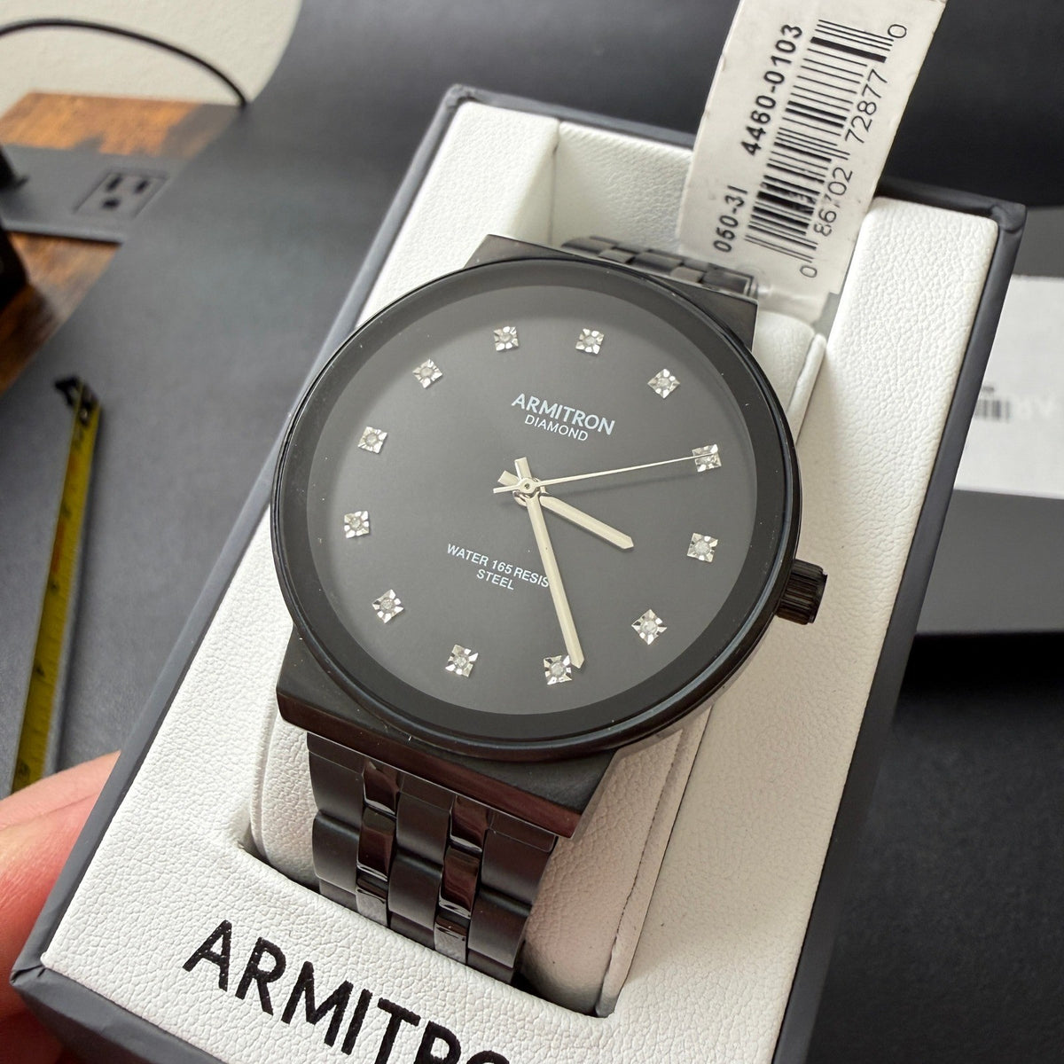 MSRP $120 Armitron 20/5570TI Men Diamond Accent Black Bracelet Watch New Batter