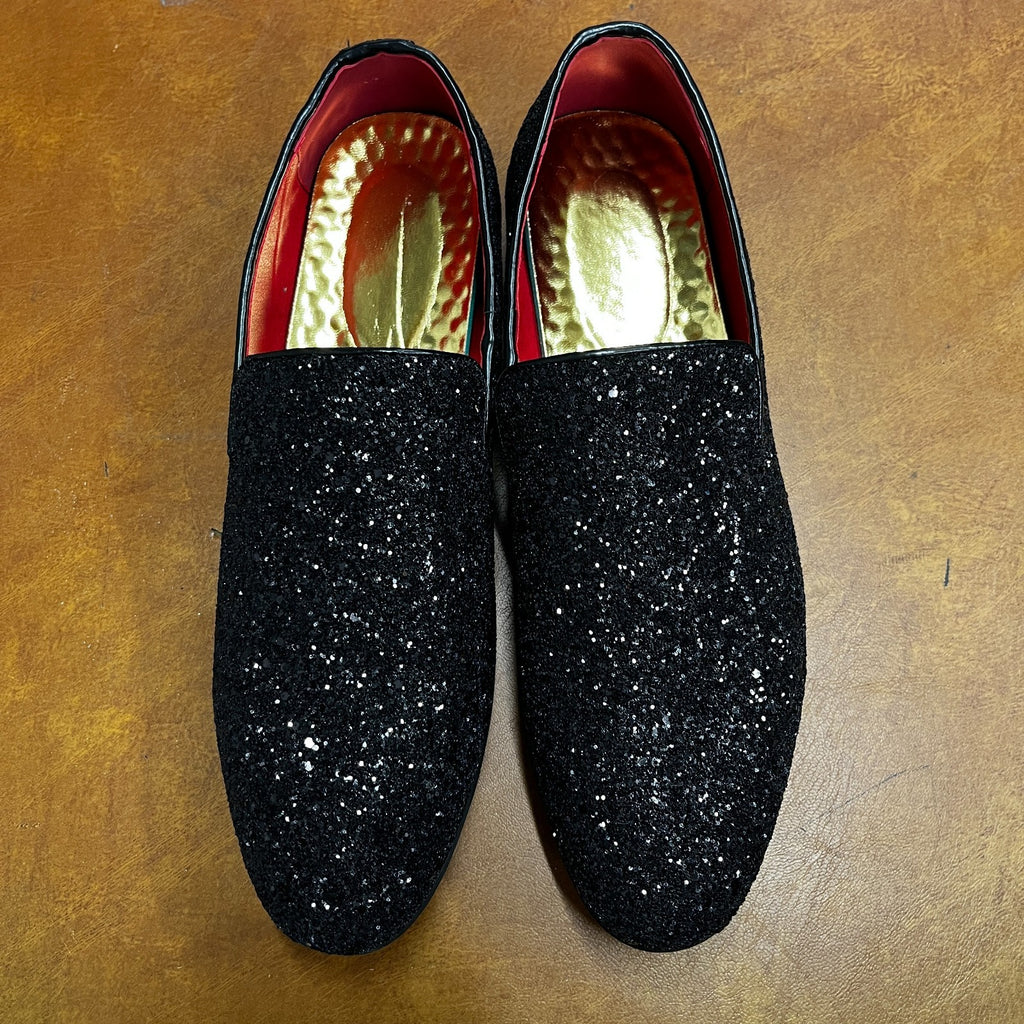 Santimon Men's US 6.5 - 12.5 Black Glitter Slip-On Loafers Sequin Dress Shoes