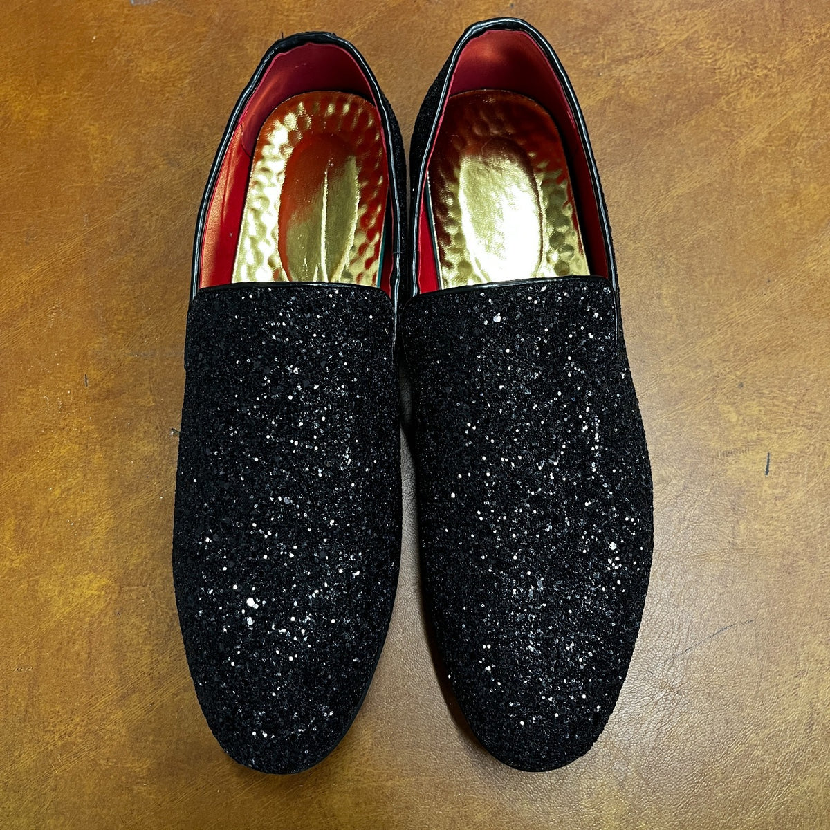 Santimon Men's US 6.5 - 12.5 Black Glitter Slip-On Loafers Sequin Dress Shoes