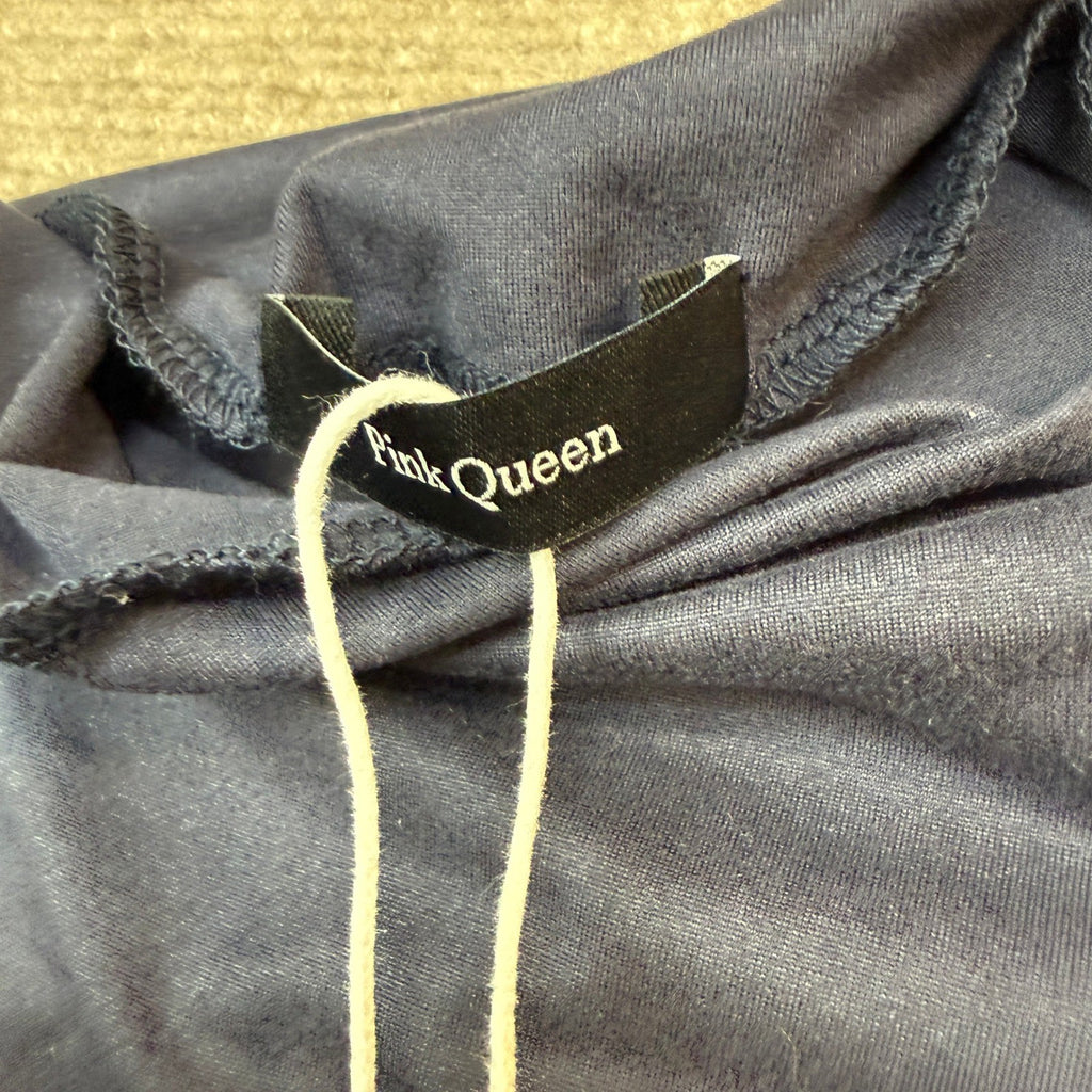 Pink Queen Women's M Long Sleeve Shirt Mock Neck Cinched Waist Fit Top Navy