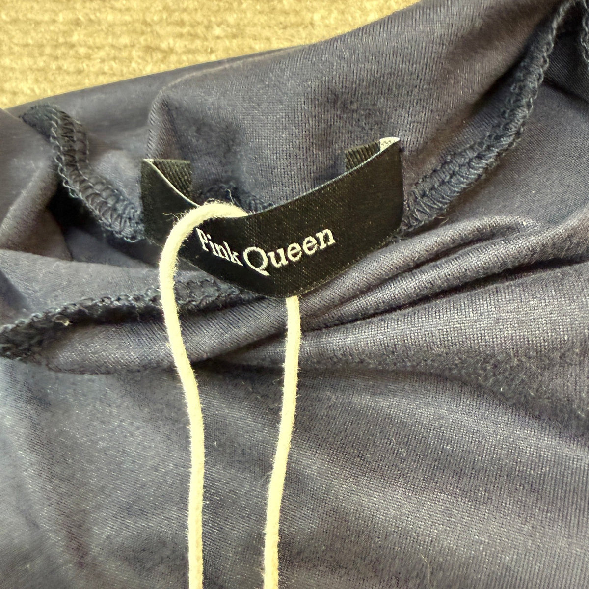 Pink Queen Women's M Long Sleeve Shirt Mock Neck Cinched Waist Fit Top Navy