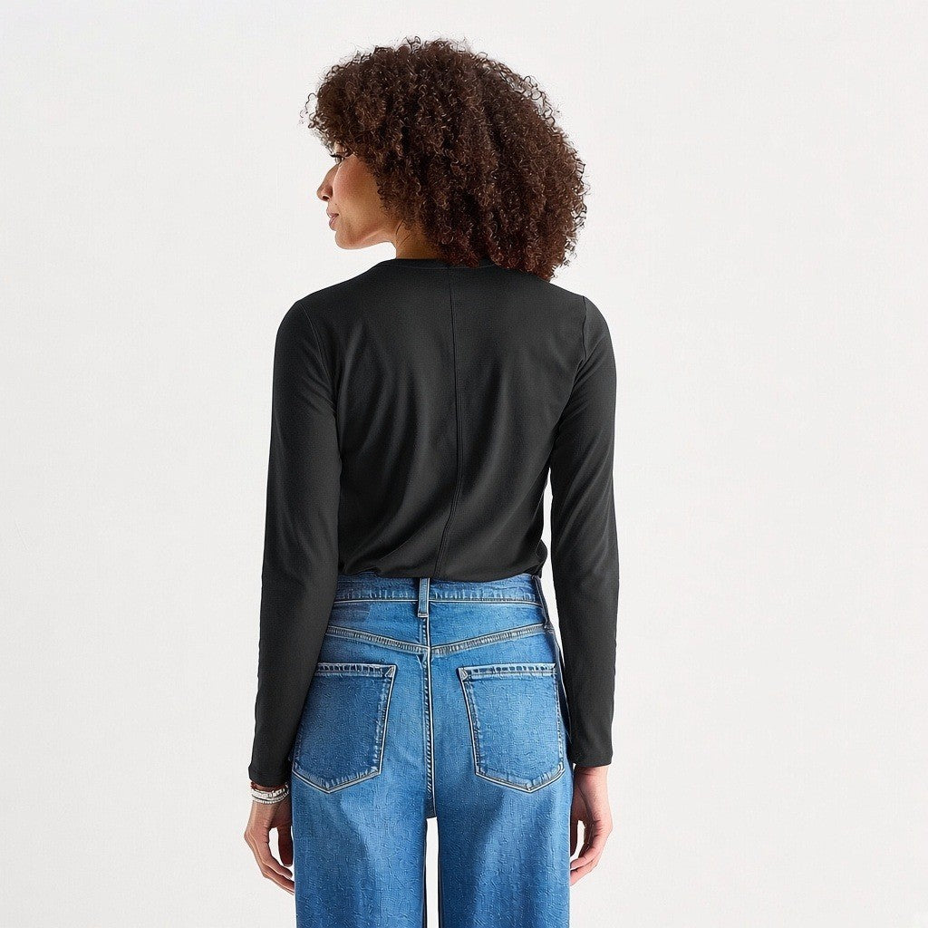MSRP $18 A.N.A Womens L Black Crew Neck Long Sleeve T-Shirt