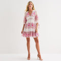 MSRP $89 Melonie T Womens 14 Soft White Wsteria Floral Dress V Neck 3/4 Sleeve