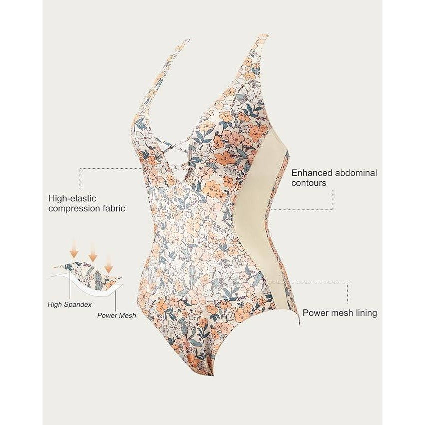 MSRP $41 SUUKSESS Women's M One Piece Tummy Control Swimsuit Crisscross Back