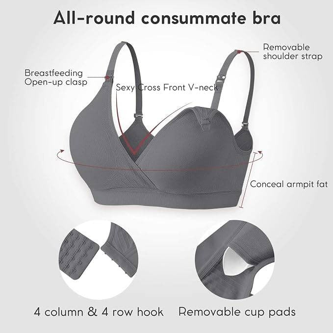Pack of 3 Vinfact S Grey Nursing Bras for Breastfeeding Women Maternity Seaml