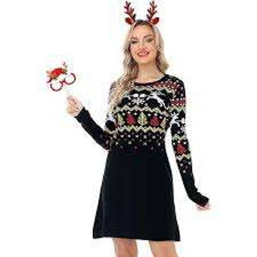 MSRP $38 Magrank Women's M Christmas Ugly Sweater Dress Long Sleeve Knit Pullov