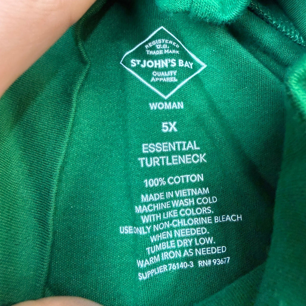MSRP $26 St. John's Bay Womens 5X Stunning Green Long Sleeve Turtleneck Top