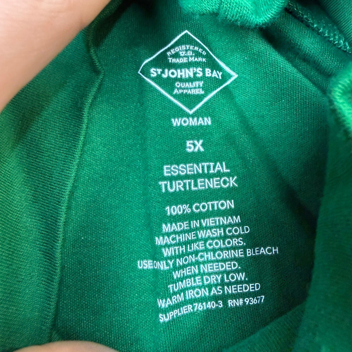 MSRP $26 St. John's Bay Womens 5X Stunning Green Long Sleeve Turtleneck Top