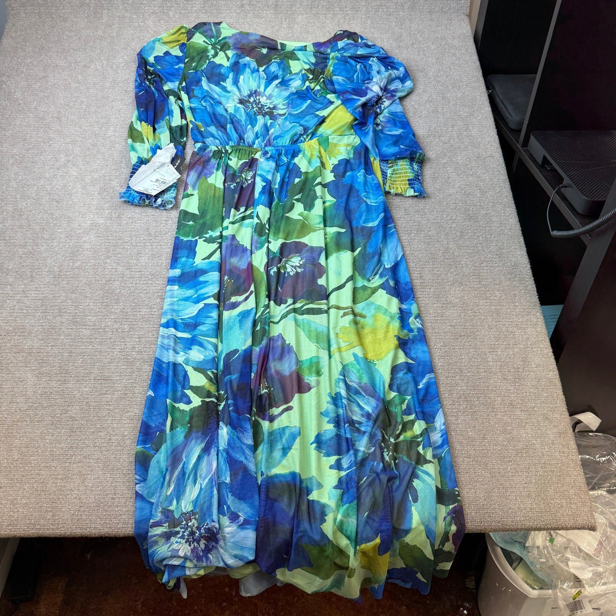 MSRP $109 Clover And Sloane Womens 1X Sage Blue V Neck Maxi Dress Long Sleeve