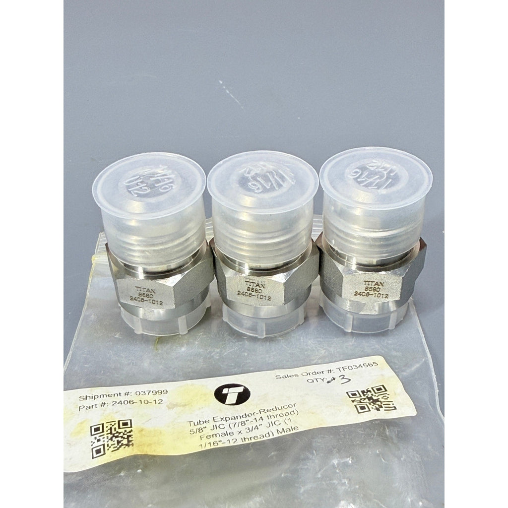 Set of 3 Titan 2406-10-12 Tube Expander-Reducer 5/8" JIC Female x 3/4" JIC Male