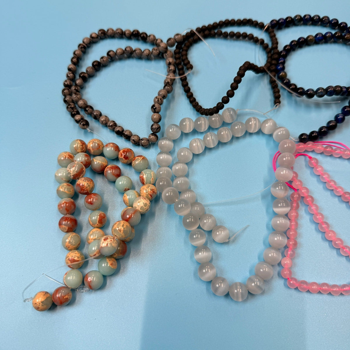 Set of 10 Natural Gemstone Round Beads Strands 15" Sizes 6,8,10 mm №B32