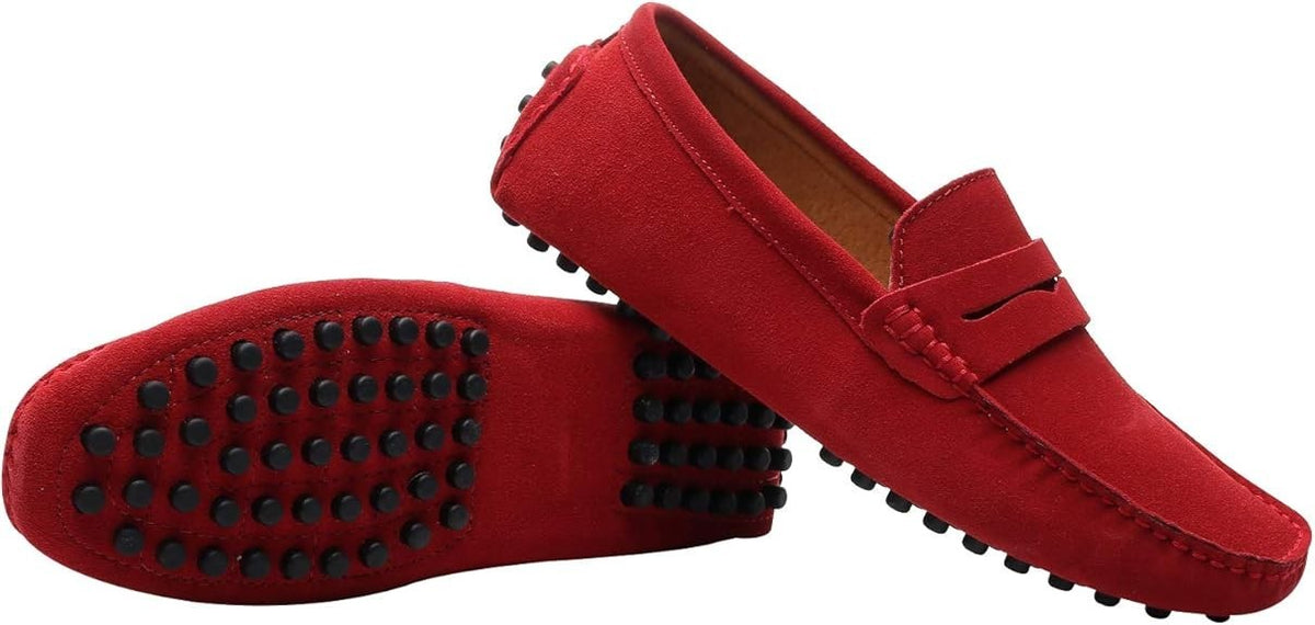 Santimon Mens US 7,9.5 Red Moc Toe Suede Penny Loafers Casual Shoes