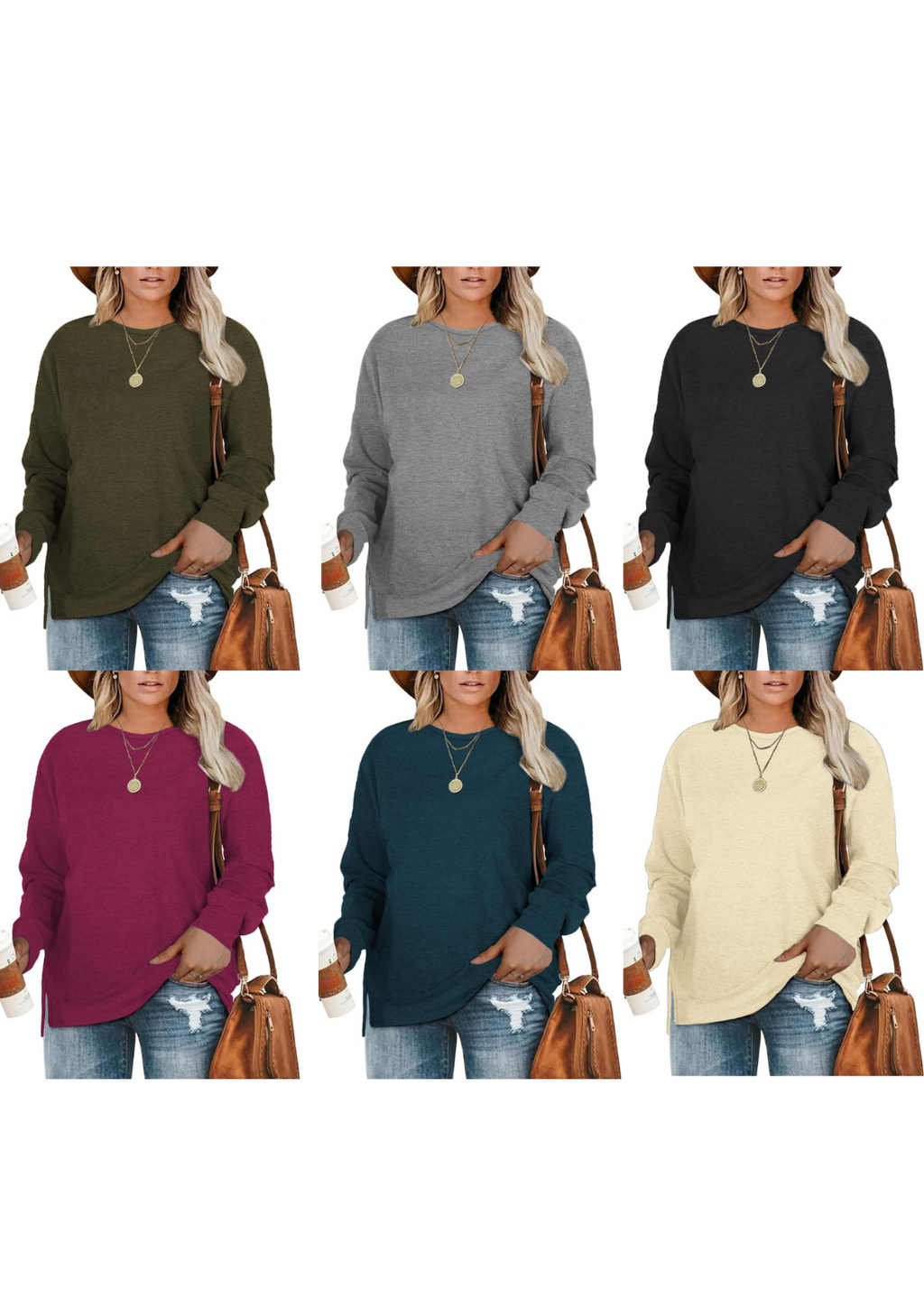 DOLNINE Plus-Size 14W-16W Womens Casual Sweatshirt Top Side Slit Pullover Shirt