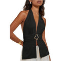 MSRP $26 Verdusa Women's S Tie Backless Halter Top Deep V Neck Y2k Clothes Sle