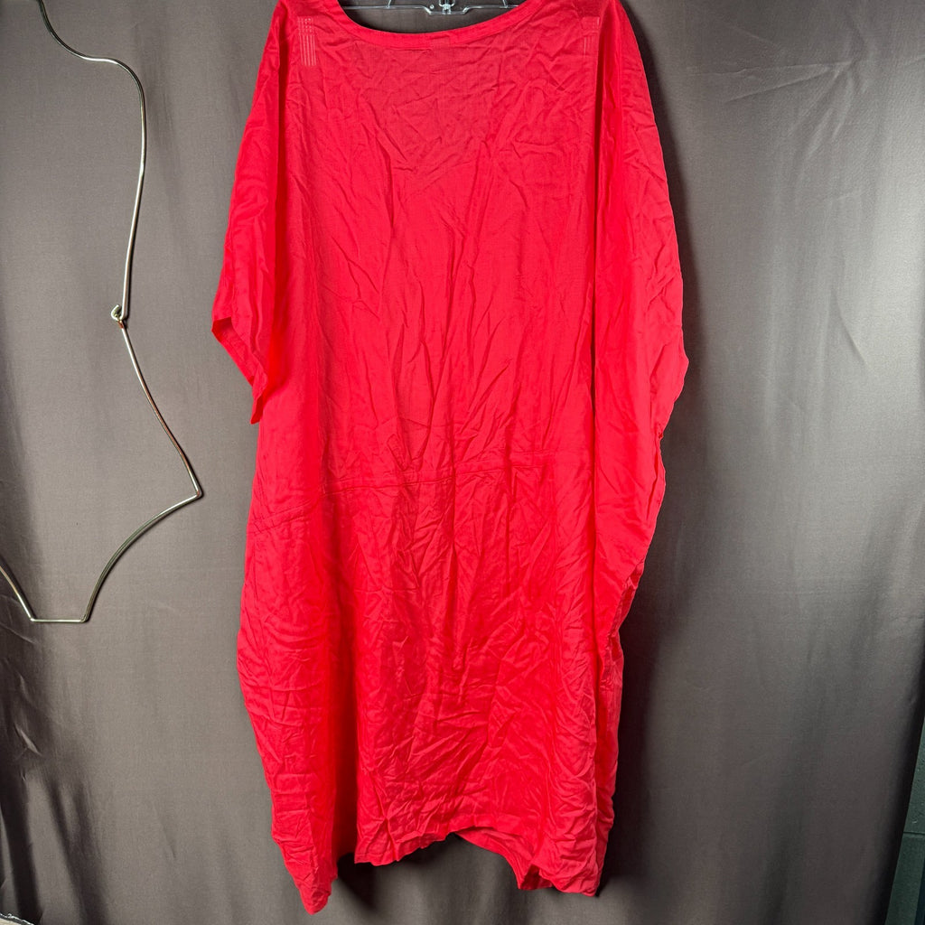 Lands' End Women's M-L Sheer Short Sleeve Gathered Waist Swim Cover-up Dress Ove