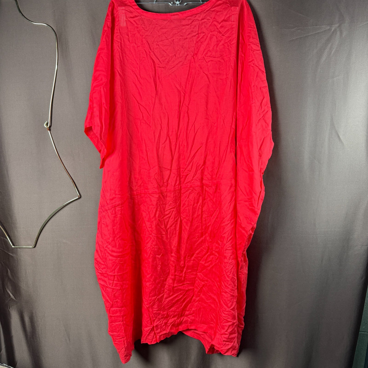 Lands' End Women's M-L Sheer Short Sleeve Gathered Waist Swim Cover-up Dress Ove