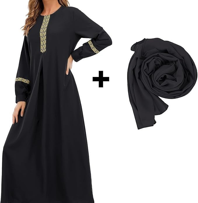 Abetteric Women's Muslim Abaya Dress w/ Hijab Zipper Islamic Robe Pockets Maxi