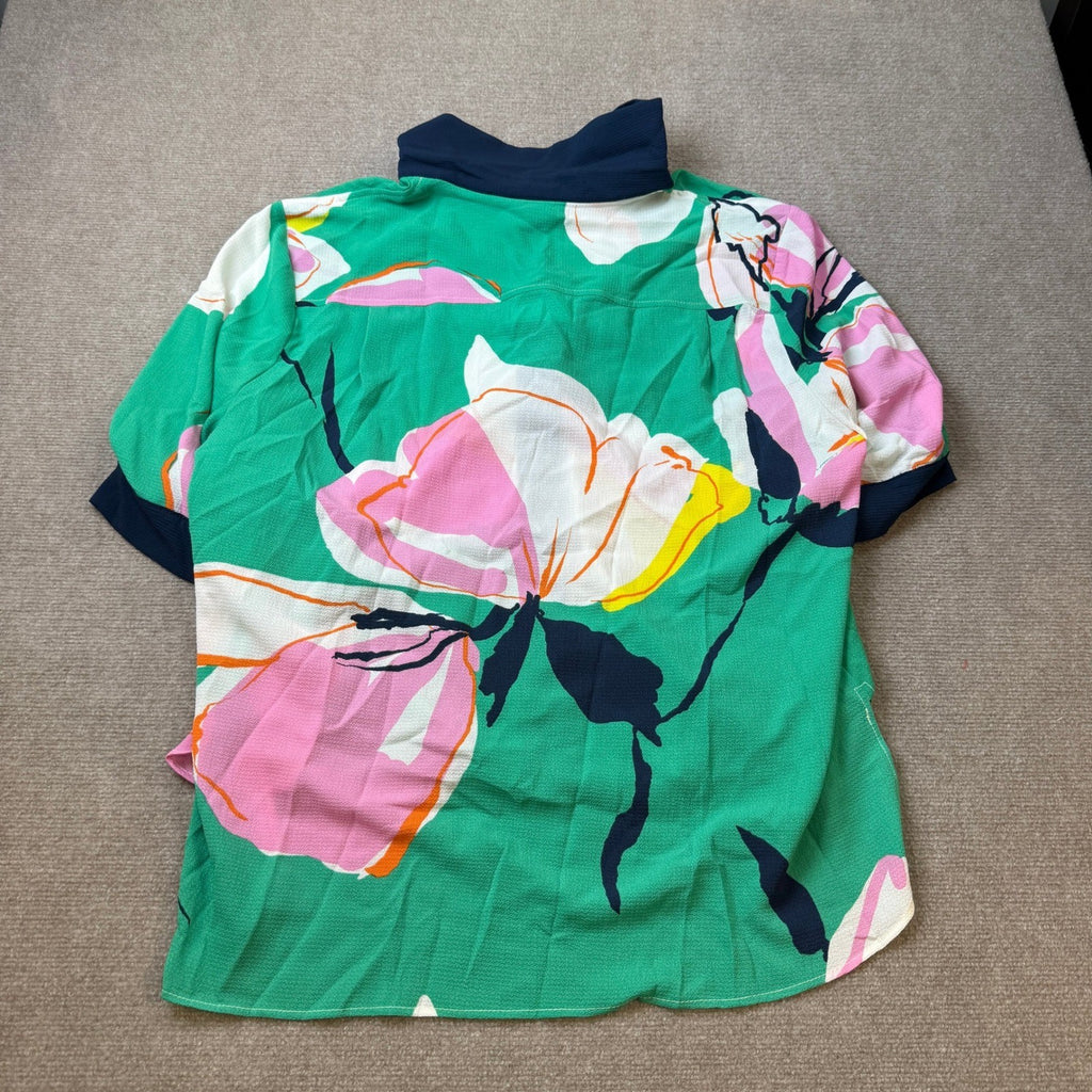 MSRP $64 Premier Amour Womens XL Kelly Green Floral Button Up Blouse Short Sle