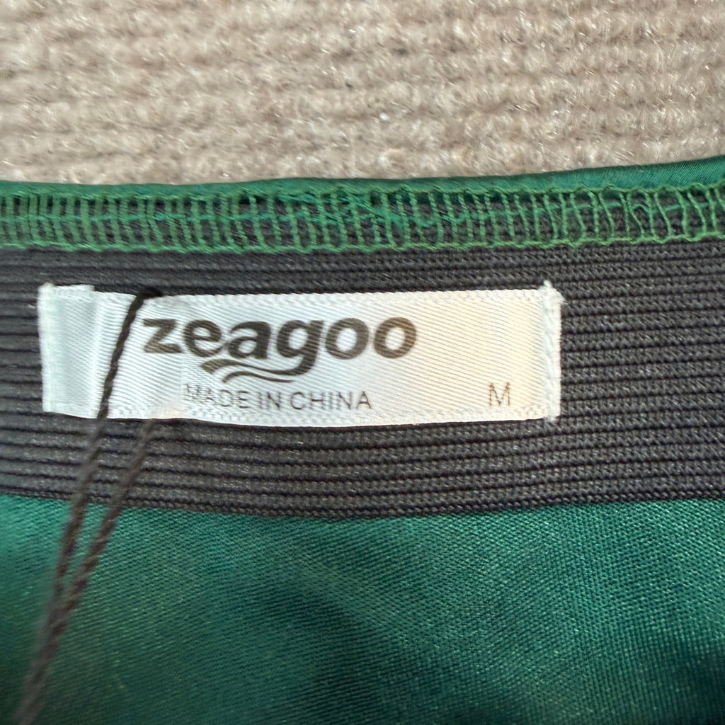 MSRP $39 Zeagoo Women's M Green Satin High Waist Elegant Midi Skirt Flowy