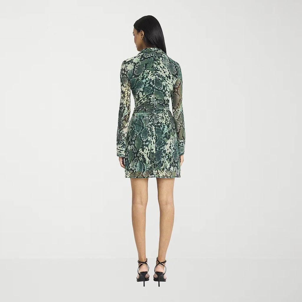 MSRP $89 Donna Morgan Womens 4 Eden Green Snake Print Button Down Shirt Dress