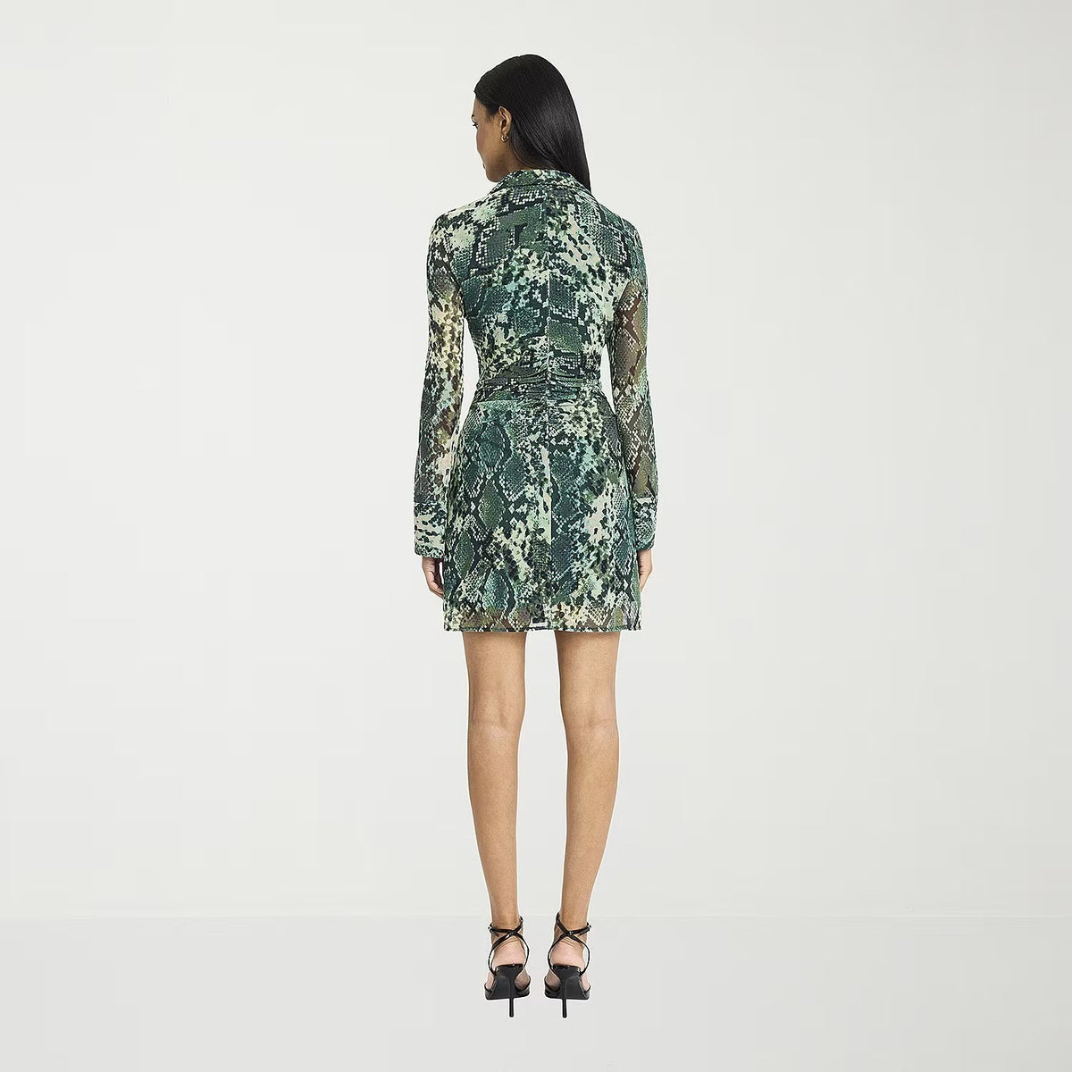 MSRP $89 Donna Morgan Womens 4 Eden Green Snake Print Button Down Shirt Dress