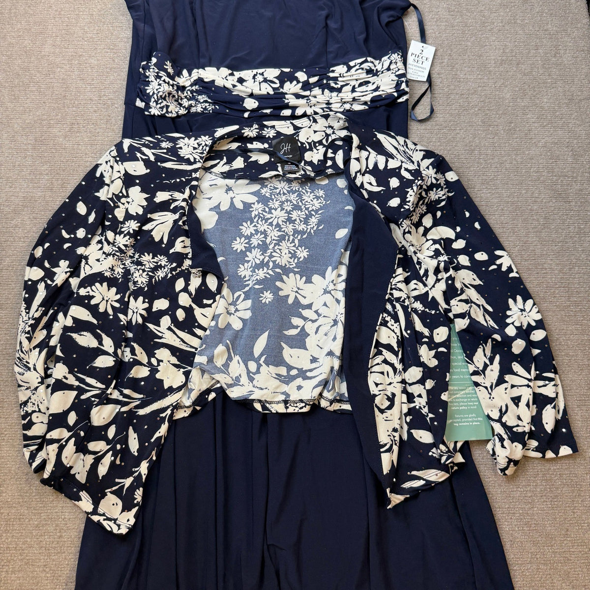 MSRP $130 Jessica Howard Womens 18 Navy Multi Midi Floral Jacket Dress