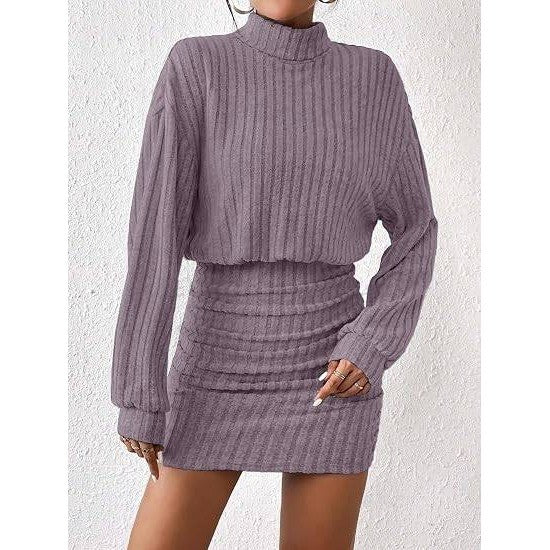 MSRP $26 AUXDIO Women's L Purple Mock Neck Sweater Dress Fall Long Lantern