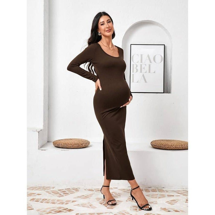 MSRP $43 Yousify Women's M Maternity Maxi Dress Long Sleeve Slim Fit Pregnancy