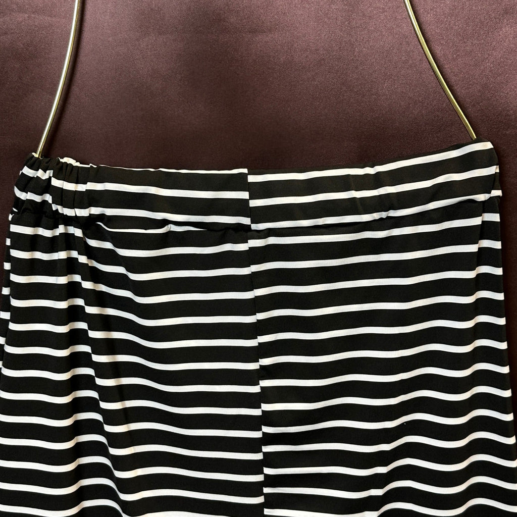 Women's L Black Striped Skirt Knee Length Pencil Skirt Elastic Midi Bodycon Sol