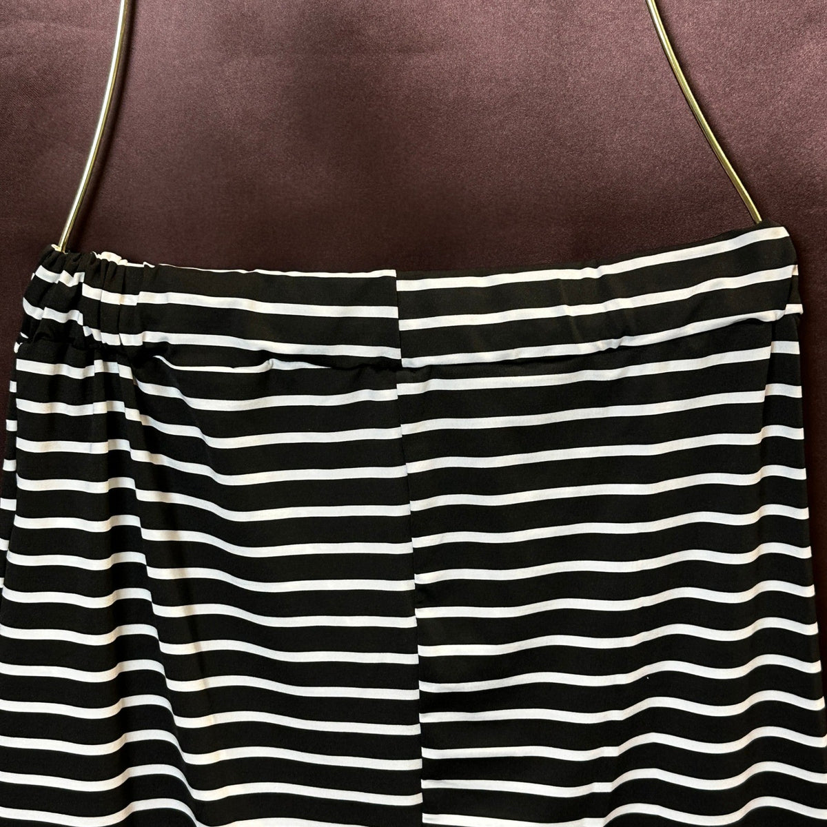 Women's L Black Striped Skirt Knee Length Pencil Skirt Elastic Midi Bodycon Sol