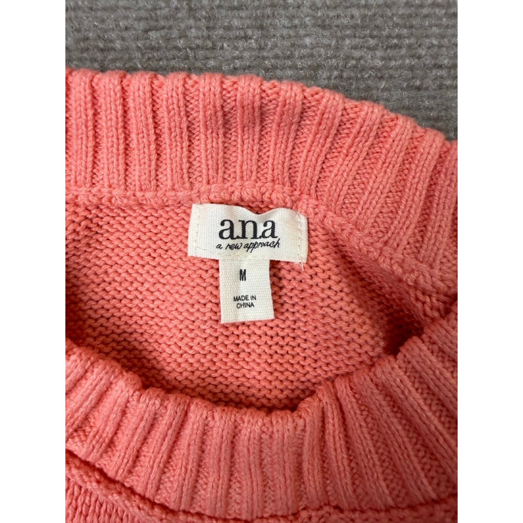 MSRP $44 A.N.A Womens M Coral Frost Crew Neck Short Sleeve Pullover Sweater