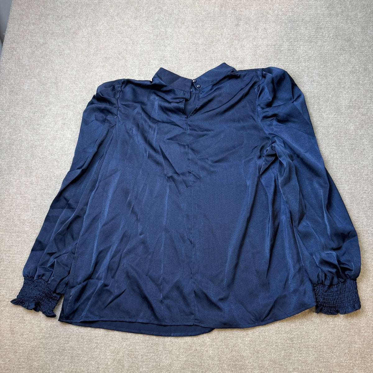 MSRP $23 BTFBM Women's XL Navy High Neck Long Sleeve Satin Blouse Dressy Puff