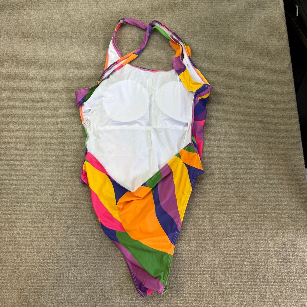 Women's XL One Piece Swimsuit Multicolor Abstract High Cut Backless Bathing Sui