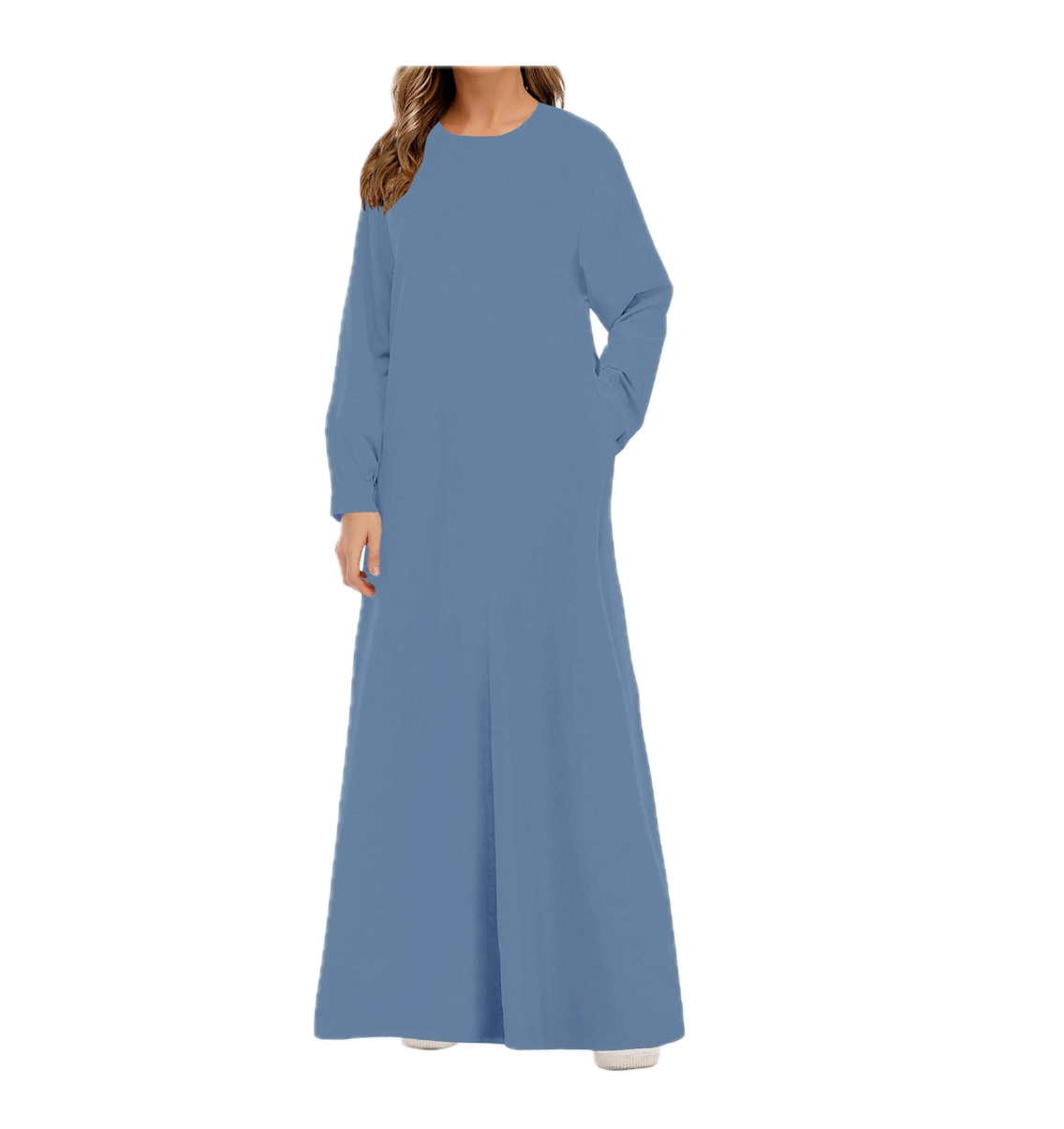 Abetteric Women Solid Color Zipper Abaya Muslim Dress w/ Pockets Islamic Prayer