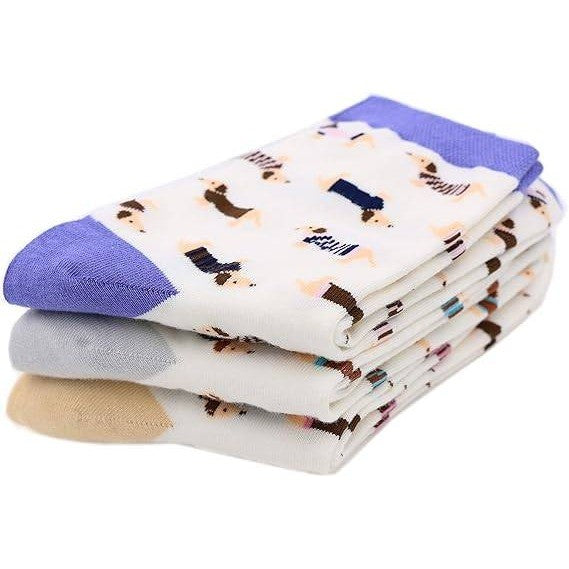 Set of 3 Women's Haute Dachshund Dog Socks Casual Crew Socks Animal