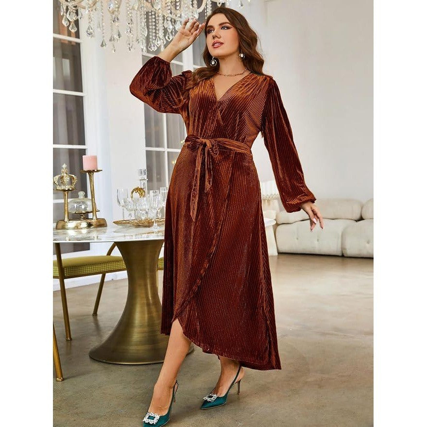 MSRP $69 BerryGo Women's L Velvet V Neck Wrap Semi Formal Dress Cocktail Party