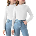 Set of 2 MSRP $26 Arshiner Girl's 11-12Y White Lettuce Trim Mock Neck Long Sleev