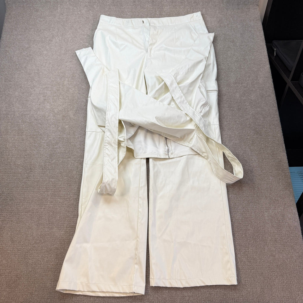 MSRP $72 WOKANSE Women's XL White PU Leather Stretchy 2 Piece Outfit Belted