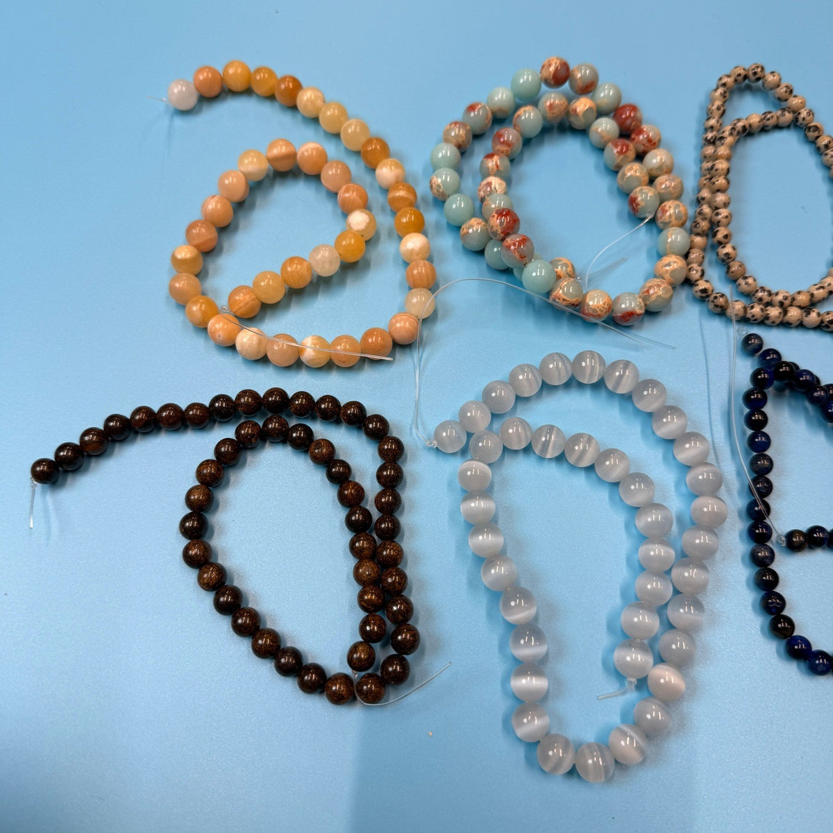 Set of 10 Natural Gemstone Round Beads Strands 15" Sizes 6,8,10 mm 12oz №B30