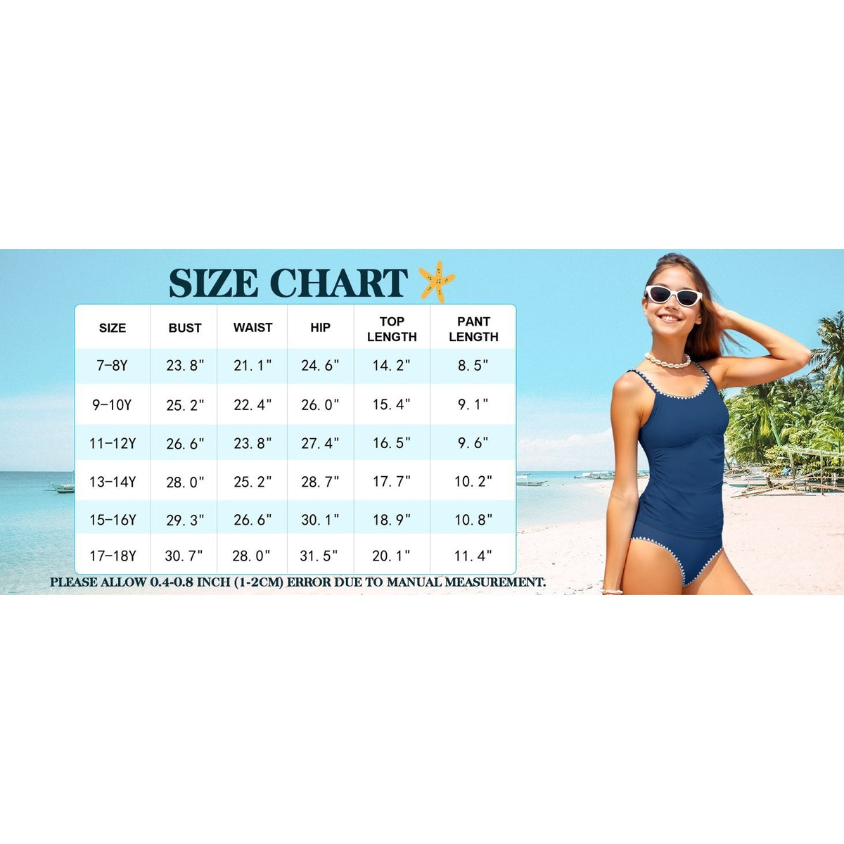 MSRP $25 TyeSmo Girls 11-12Y Swimsuit Solid Color Tankini Contrast Trim Swimwea
