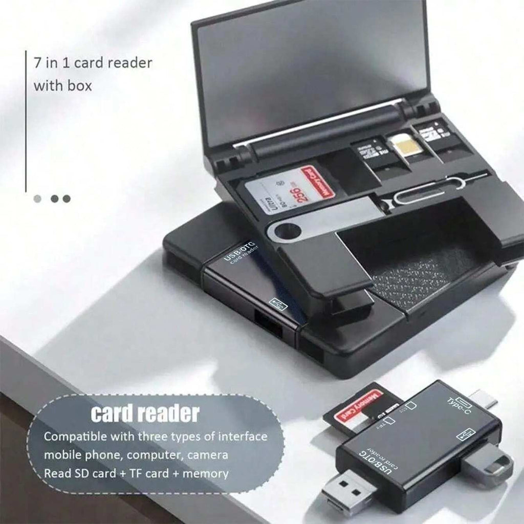 7 in 1 Multifunctional Card Reader Storage Box Card Case OTG Adapter